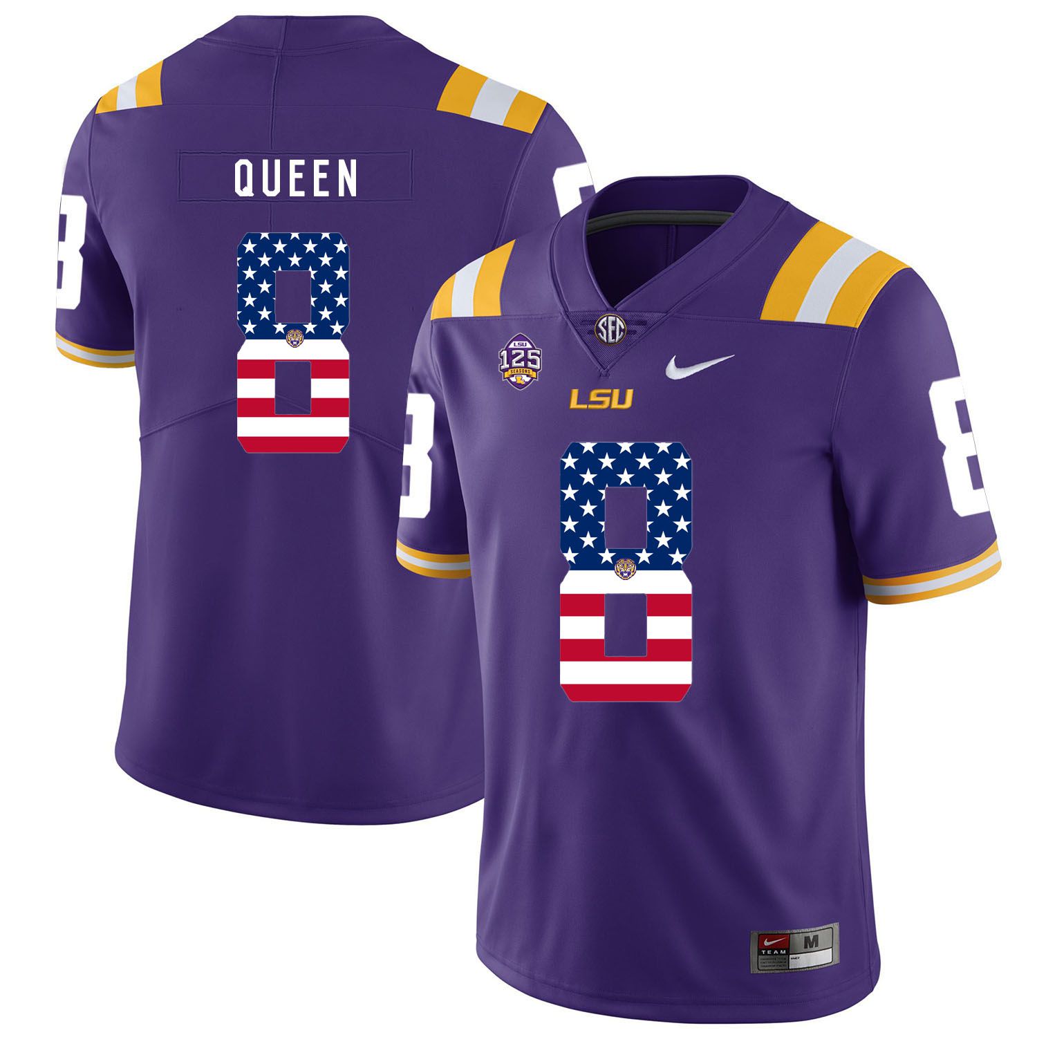 Men LSU Tigers 8 Queen Purple Flag Customized NCAA Jerseys